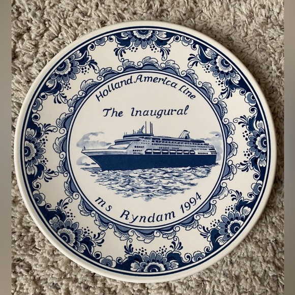 Holland America Line The Inaugural Ms Ryndam 1994 -Blauw Delft Plate -EUC - Picture 1 of 5